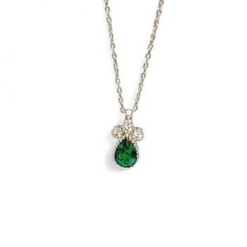 Üç Taş Yeşil Damla Gümüş Kolye MY101743