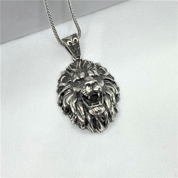 Aslan Başlı Erkek Gümüş Kolye MY102460