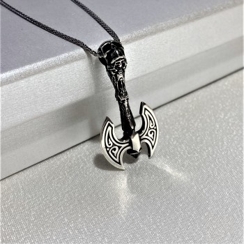 Çift Taraflı Balta Erkek Gümüş Kolye MY102461