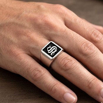 Old English Harfli Erkek Gümüş Yüzük MY102535