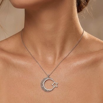 Sonsuzluk Ay Yıldız Gümüş Kolye MY102077
