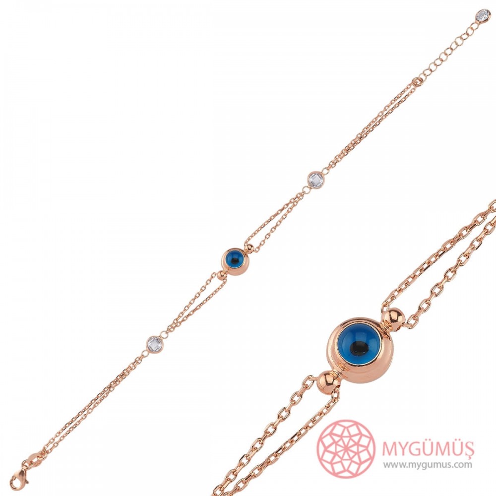 Nazar Boncuklu Taşlı Gümüş Bileklik Bayan MYB0017 10221 Thumb