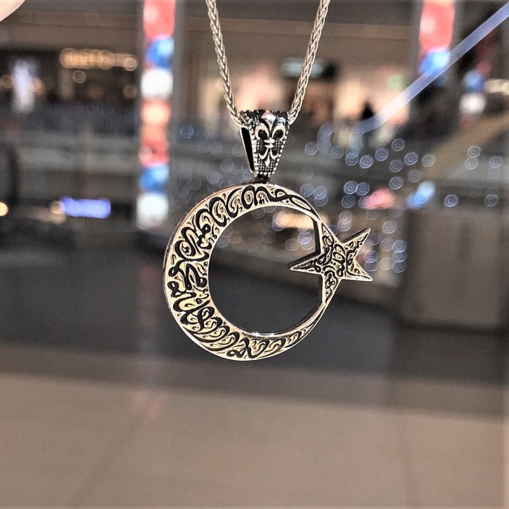 Besmele-i Şerif İşlemeli Ay Yıldız Gümüş Kolye MY101867 11657 Thumb