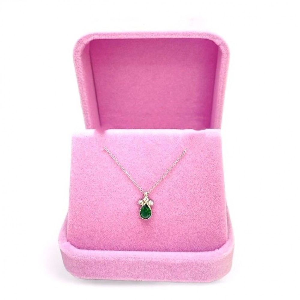 Üç Taş Yeşil Damla Gümüş Kolye MY101743 18016 Thumb