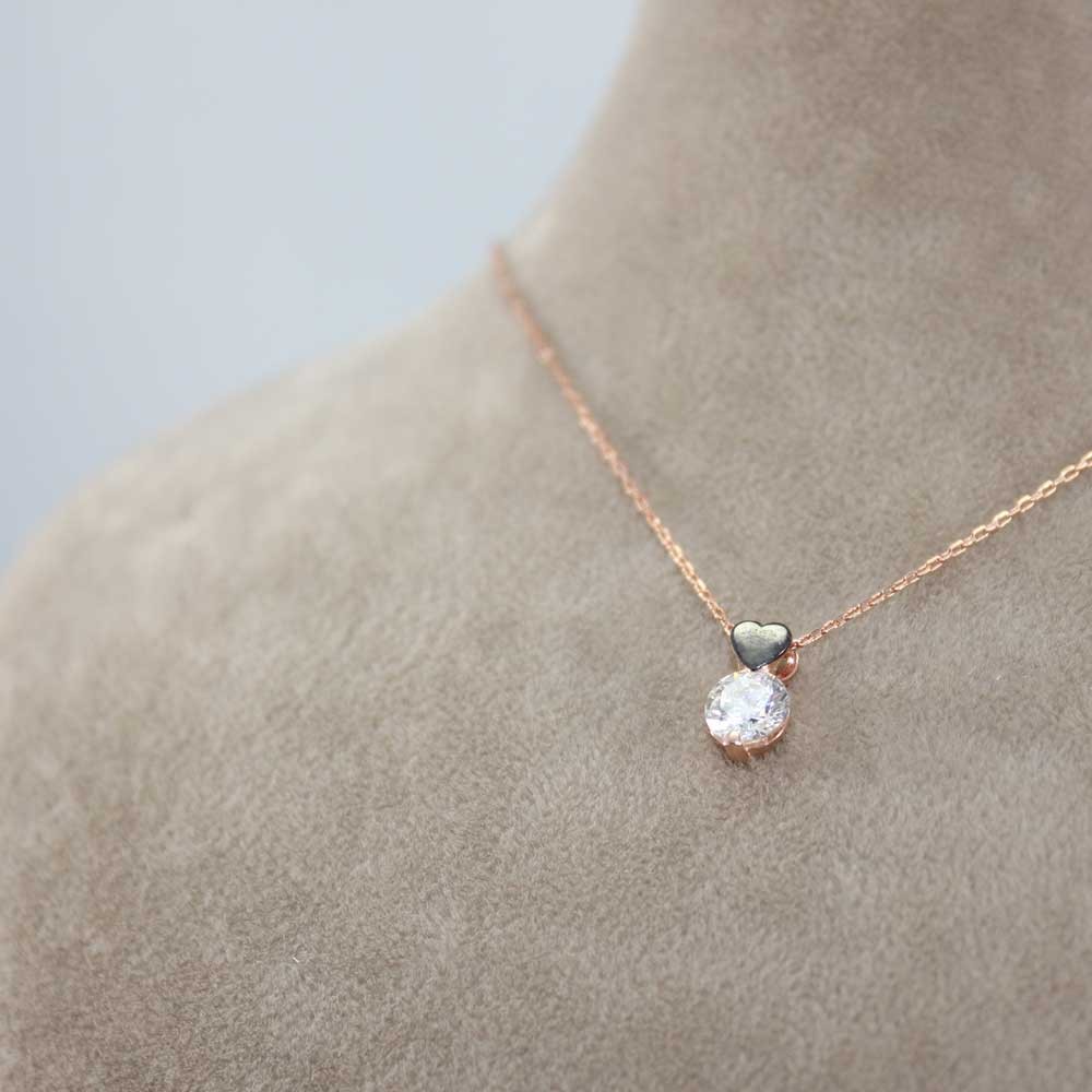 Swarovski Taşlı Kalpli Tektaş Gümüş Kolye MY0301048R 7477 Thumb