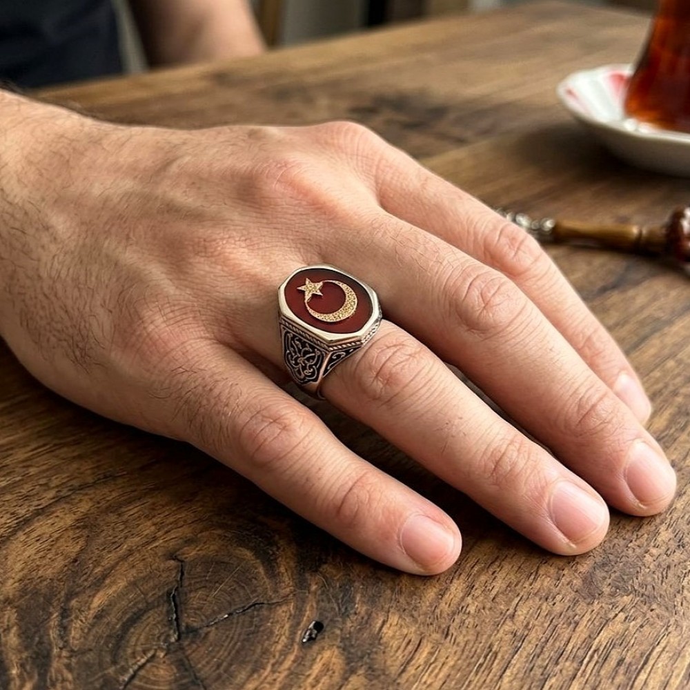 Ay Yıldız Erkek Gümüş Yüzük MY102218 18360 Thumb