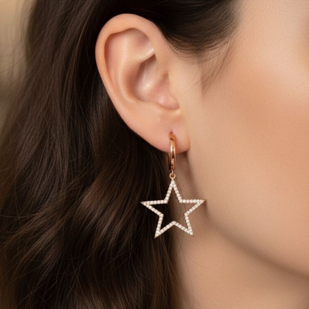 Zirkon Taşlı Büyük Yıldız Gümüş Küpe MY102130 18090 Thumb